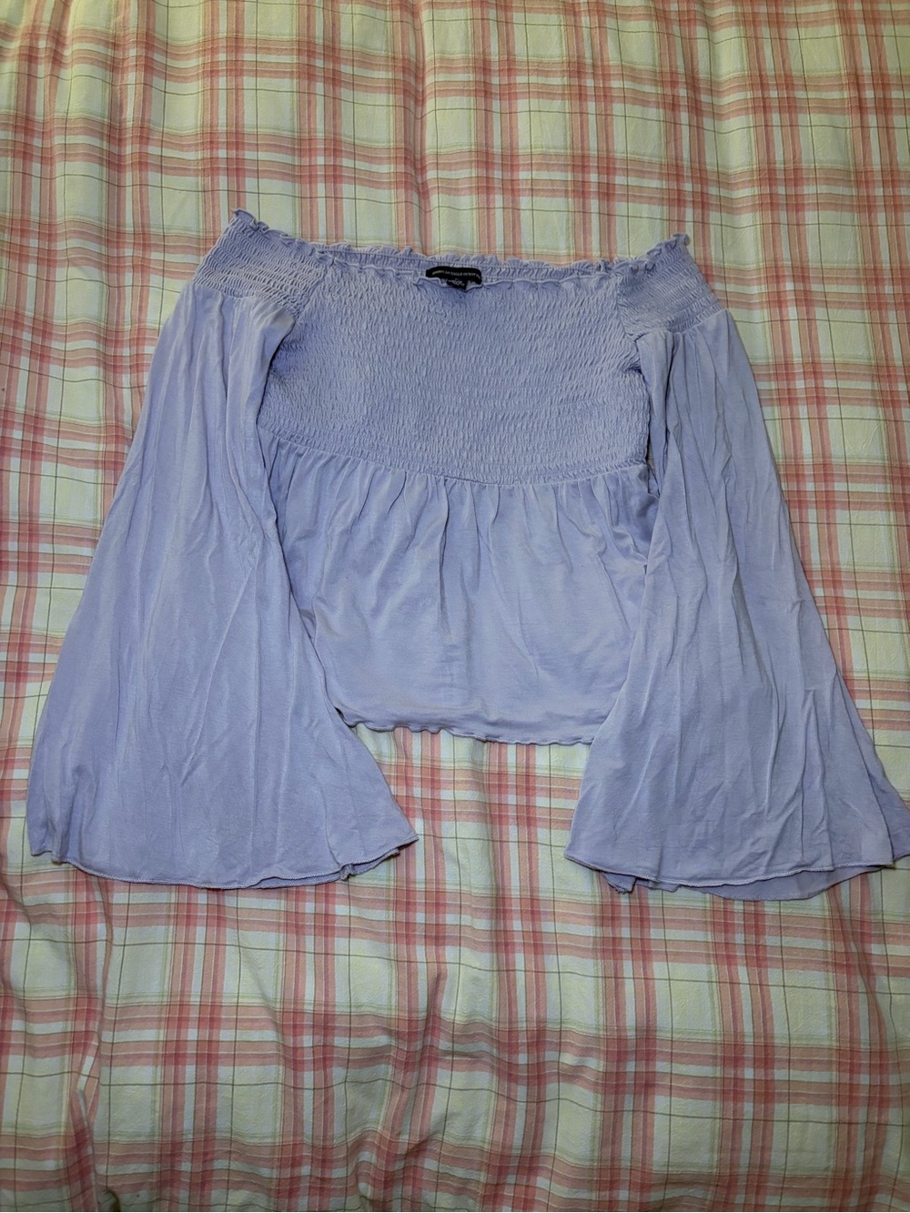 American Eagle Lavender Smocked Bell Sleeve Top
